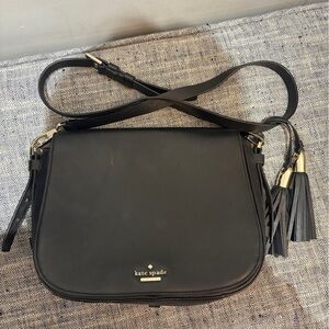 Kate Spade Black Napa leather Crossbody saddle Bag